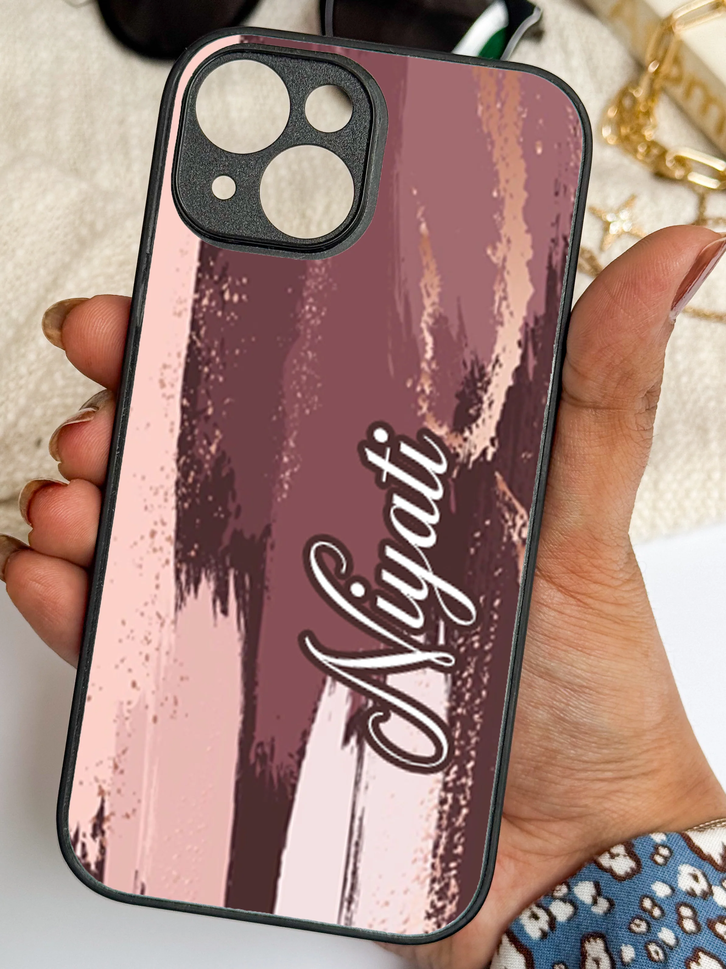 Rose Haze Personalised Name Premium Glass Back Cover For iPhone 11-17 Models - Image 3