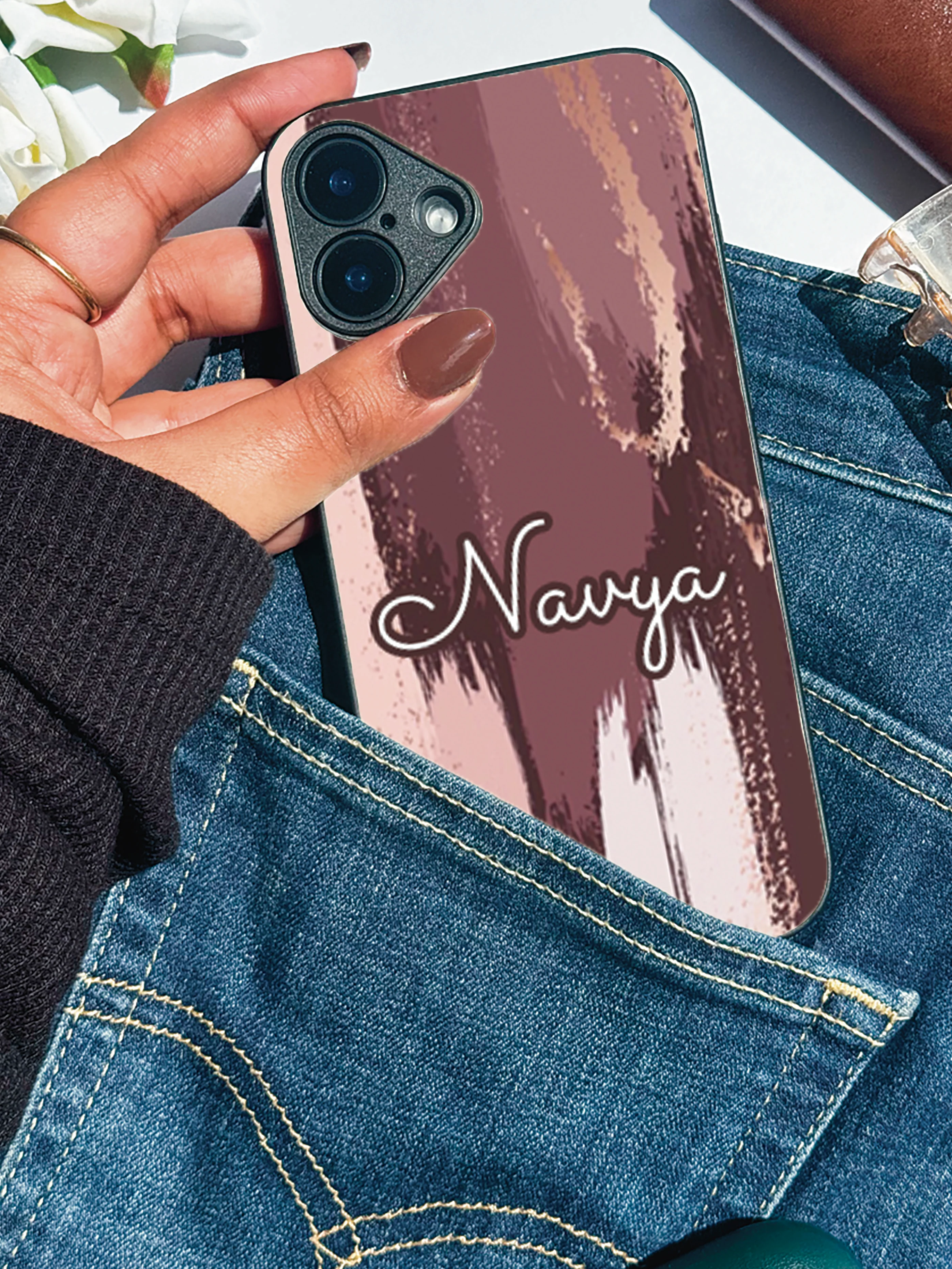 Rose Haze Personalised Name Premium Glass Back Cover For iPhone 11-17 Models - Image 8