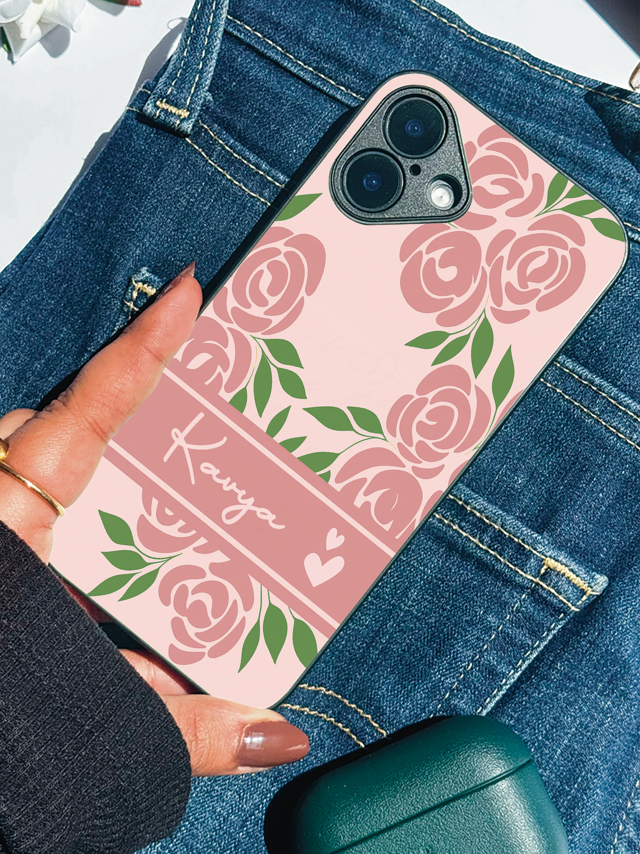 Rosette Bloom Personalised Name Premium Glass Back Cover For iPhone 11-17 Models - Image 6