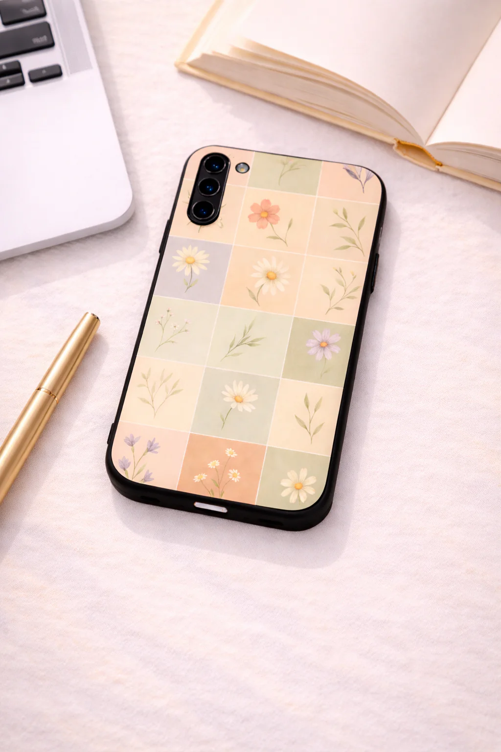 Sage Check Premium Glass Back Cover For Galaxy S, A, M & F Series - Image 4