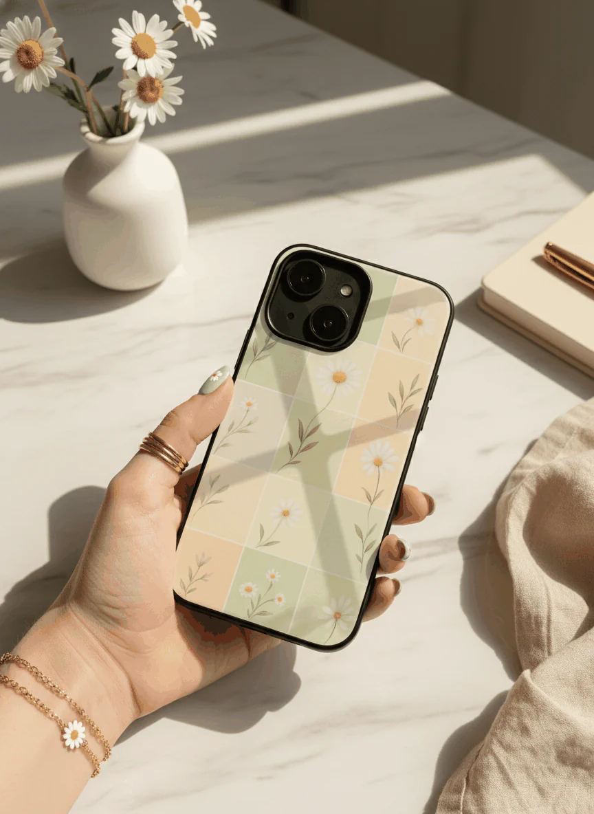 Sage Grid Pattern Premium Glass Back Cover For iPhone 11-17 Models - Image 10