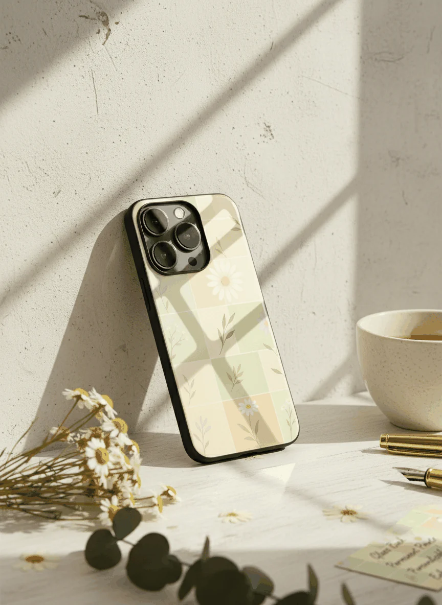 Sage Grid Pattern Premium Glass Back Cover For iPhone 11-17 Models - Image 3