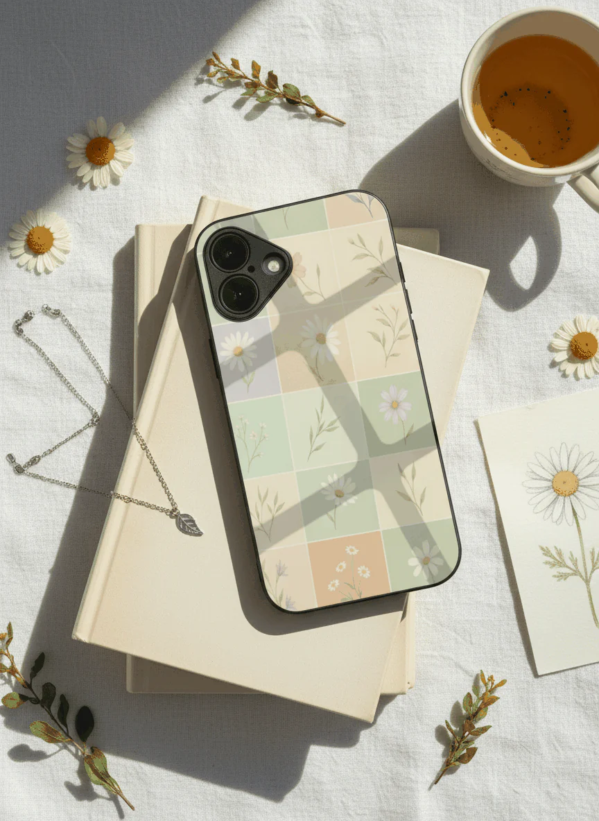 Sage Grid Pattern Premium Glass Back Cover For iPhone 11-17 Models - Image 4
