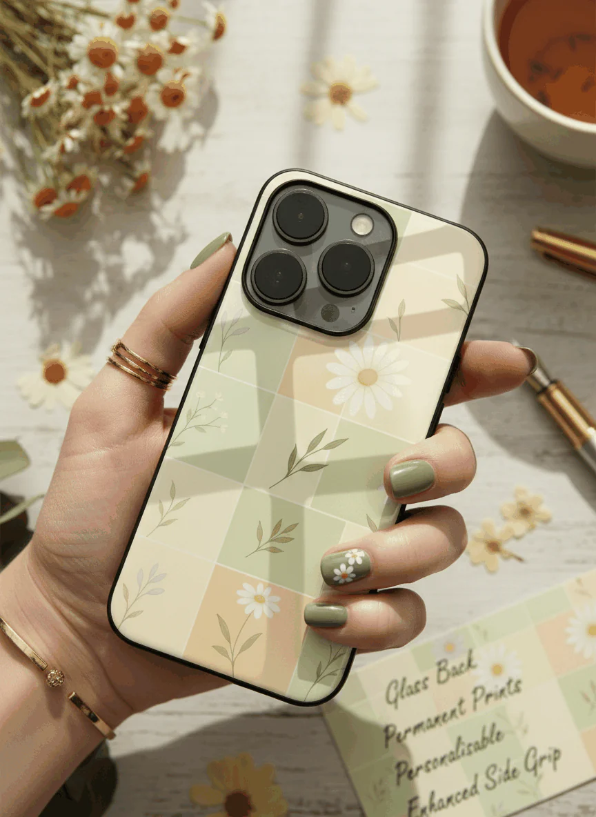 Sage Grid Pattern Premium Glass Back Cover For iPhone 11-17 Models - Image 5