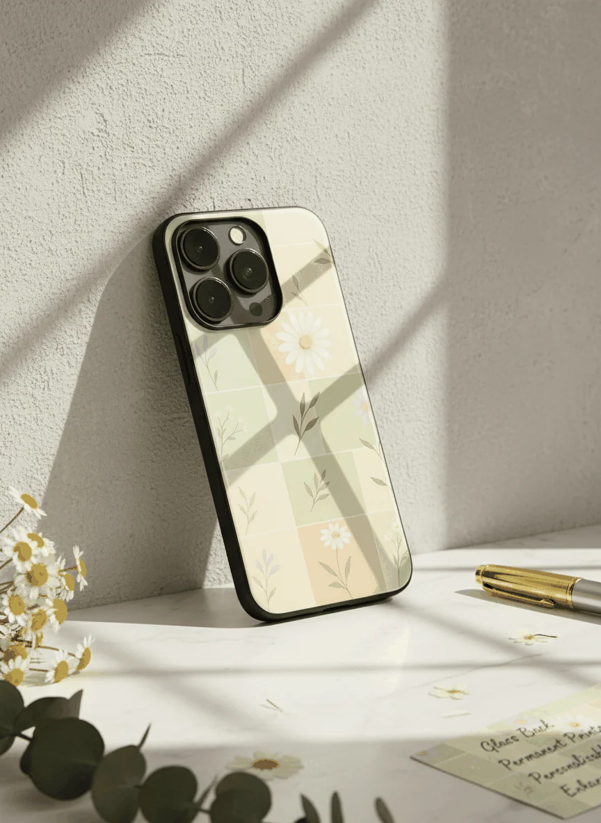 Sage Grid Pattern Premium Glass Back Cover For iPhone 11-17 Models - Image 6