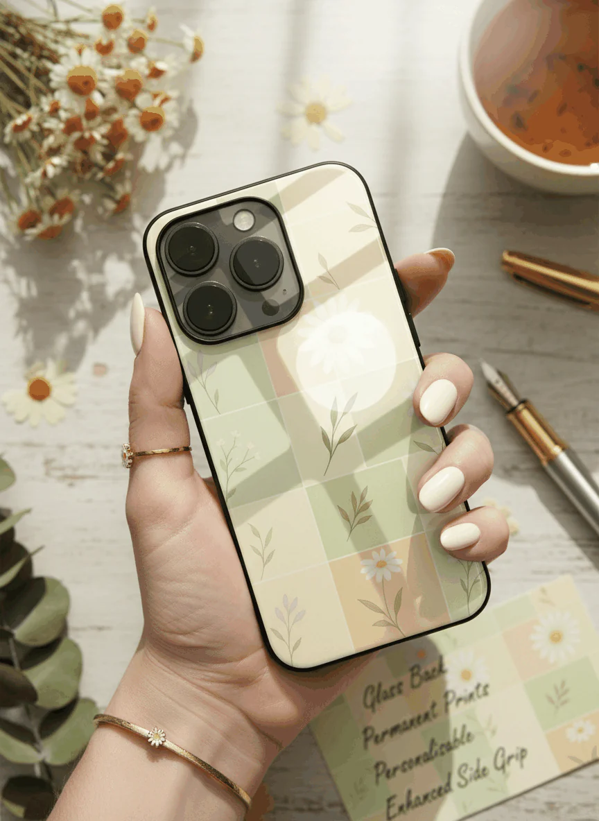 Sage Grid Pattern Premium Glass Back Cover For iPhone 11-17 Models - Image 8