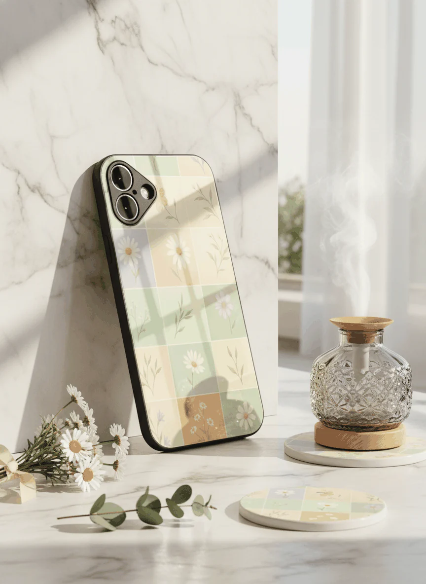 Sage Grid Pattern Premium Glass Back Cover For iPhone 11-17 Models - Image 9