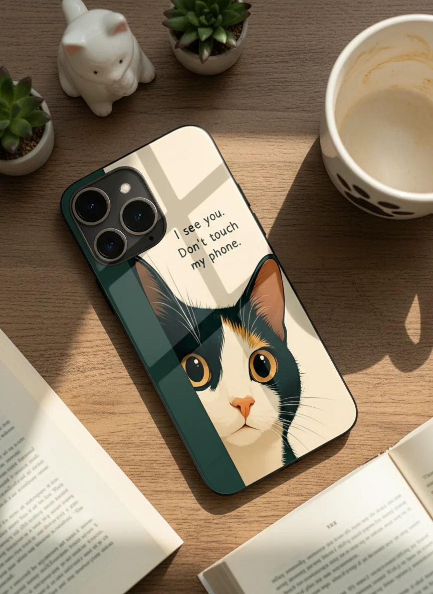 Sassy Cat Premium Glass Back Cover For iPhone 11-17 Models - Image 2
