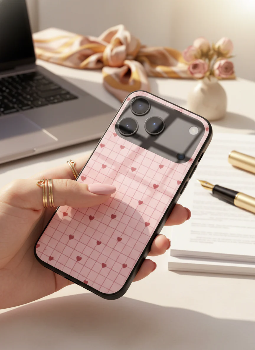 Scrap Book Hearts  Premium Glass Back Cover For iPhone 11-17 Models - Image 11
