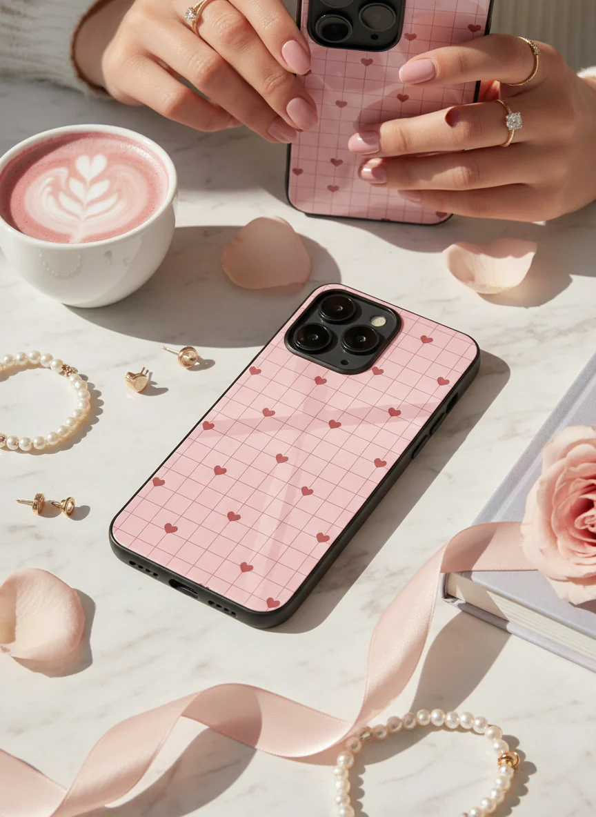 Scrap Book Hearts  Premium Glass Back Cover For iPhone 11-17 Models - Image 12