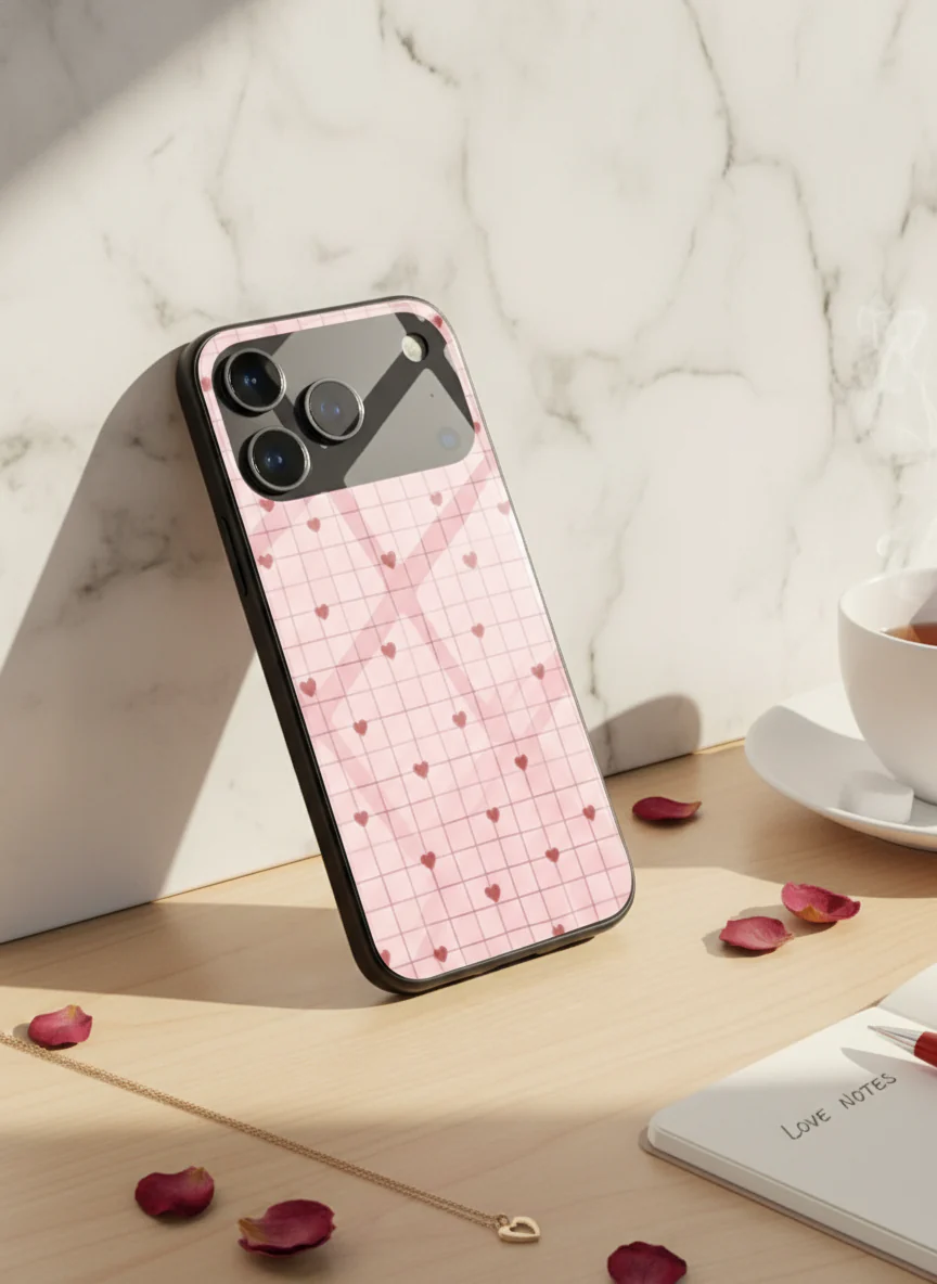 Scrap Book Hearts  Premium Glass Back Cover For iPhone 11-17 Models - Image 13