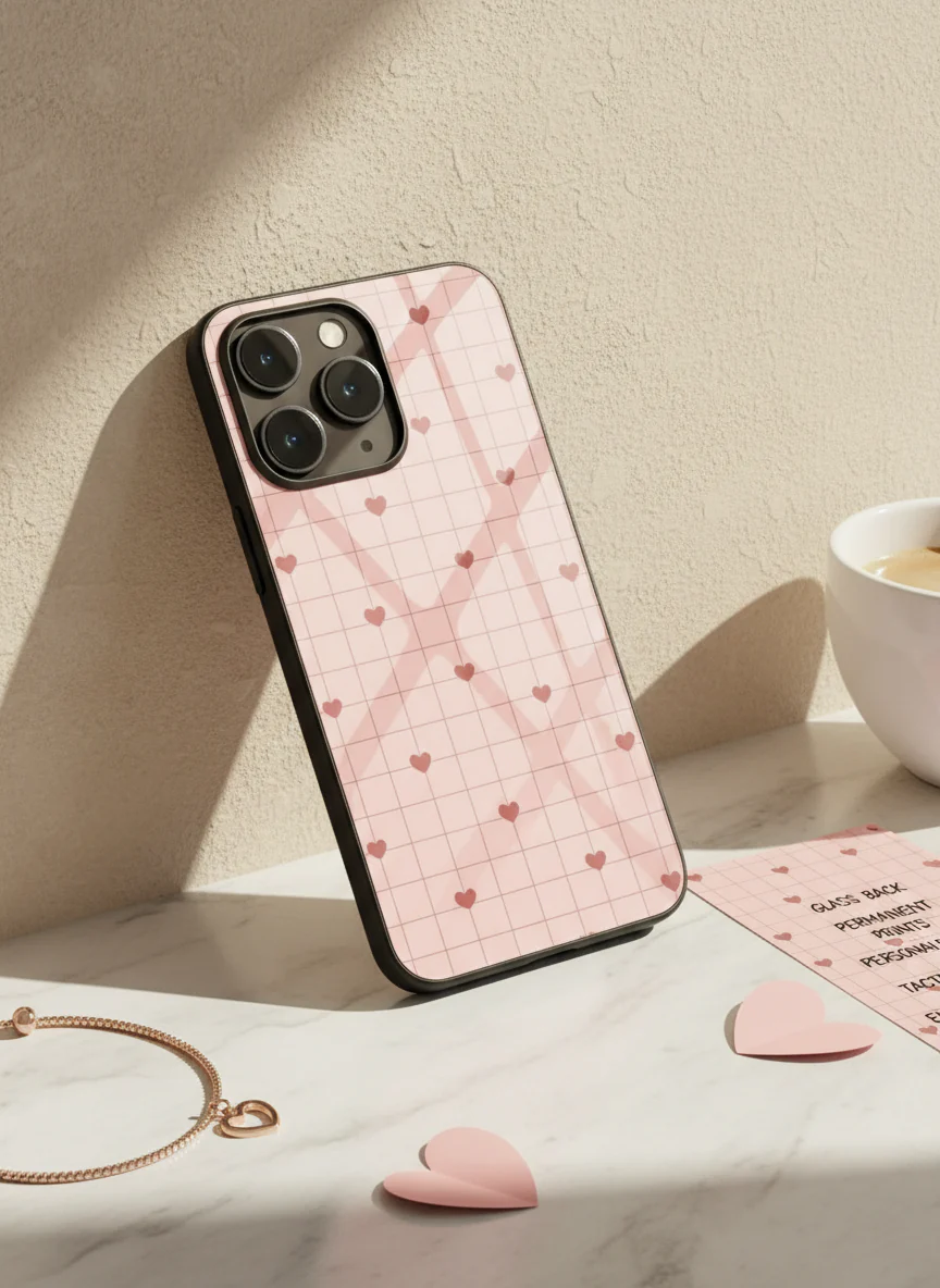 Scrap Book Hearts  Premium Glass Back Cover For iPhone 11-17 Models - Image 3
