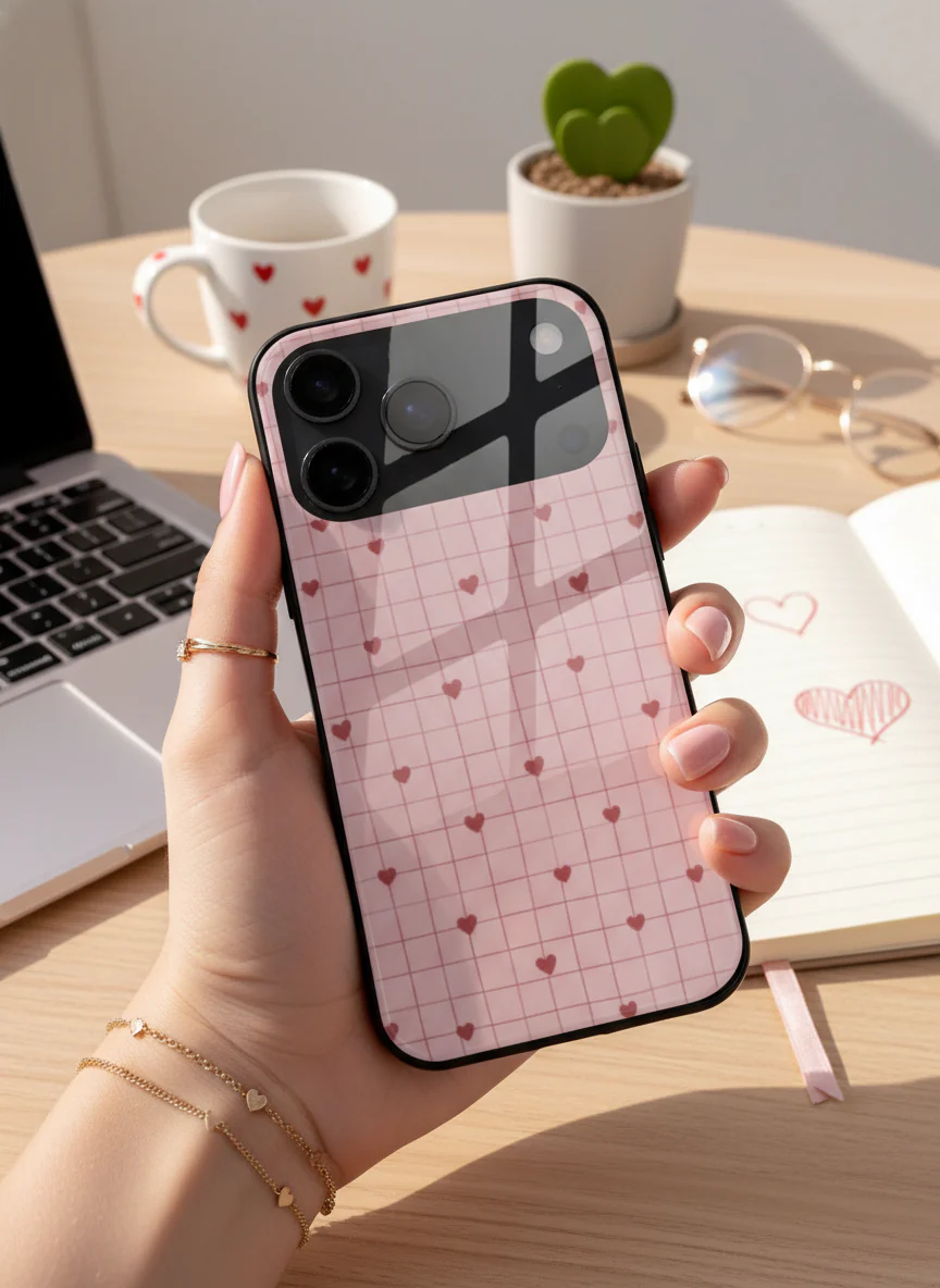 Scrap Book Hearts  Premium Glass Back Cover For iPhone 11-17 Models - Image 4