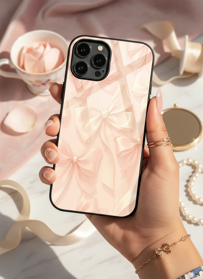 Silky Bows Sketch Premium Glass Back Cover For iPhone 11-17 Models - Image 10