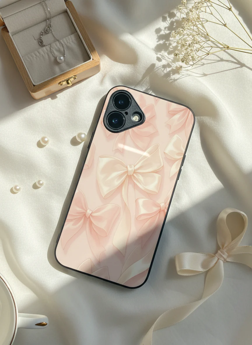 Silky Bows Sketch Premium Glass Back Cover For iPhone 11-17 Models - Image 11