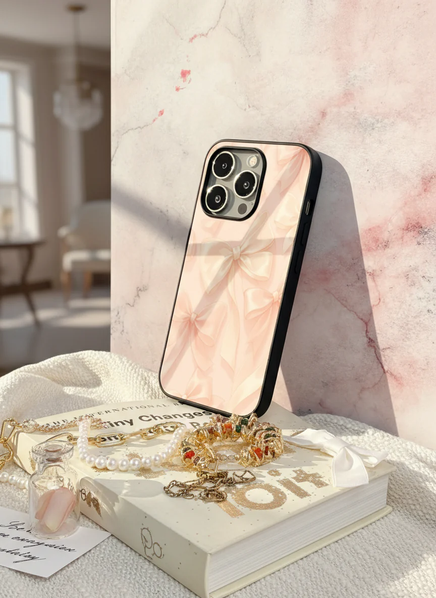 Silky Bows Sketch Premium Glass Back Cover For iPhone 11-17 Models - Image 12