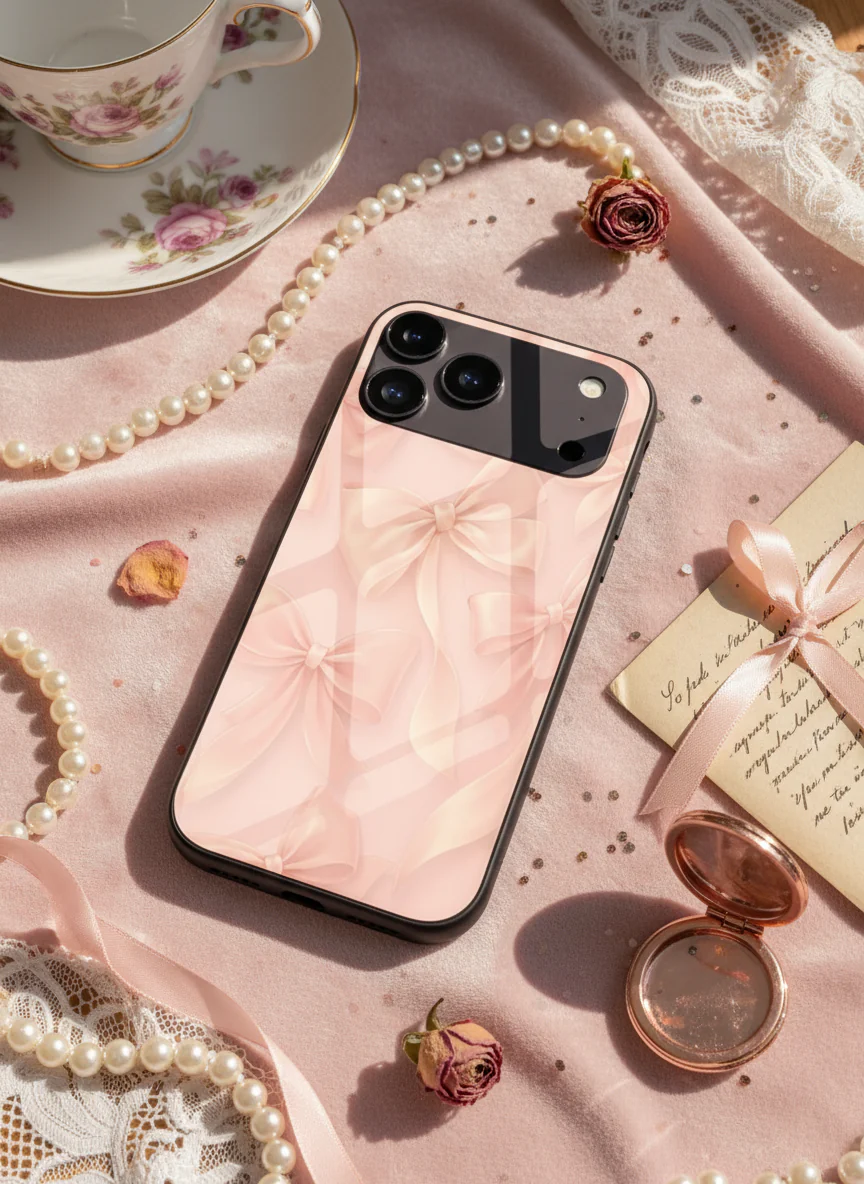 Silky Bows Sketch Premium Glass Back Cover For iPhone 11-17 Models - Image 13