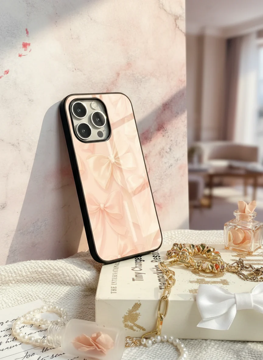 Silky Bows Sketch Premium Glass Back Cover For iPhone 11-17 Models - Image 3