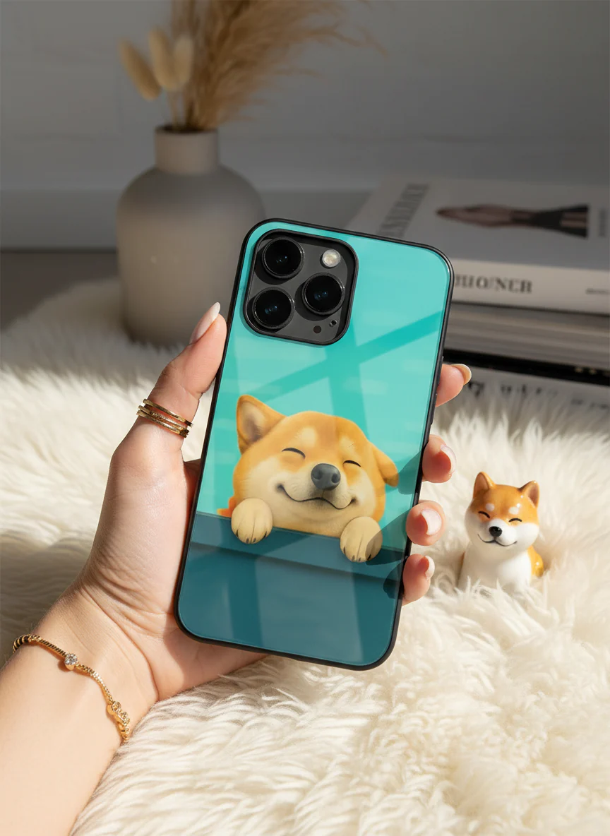 Smiley Shibe Premium Glass Back Cover For iPhone 11-17 Models