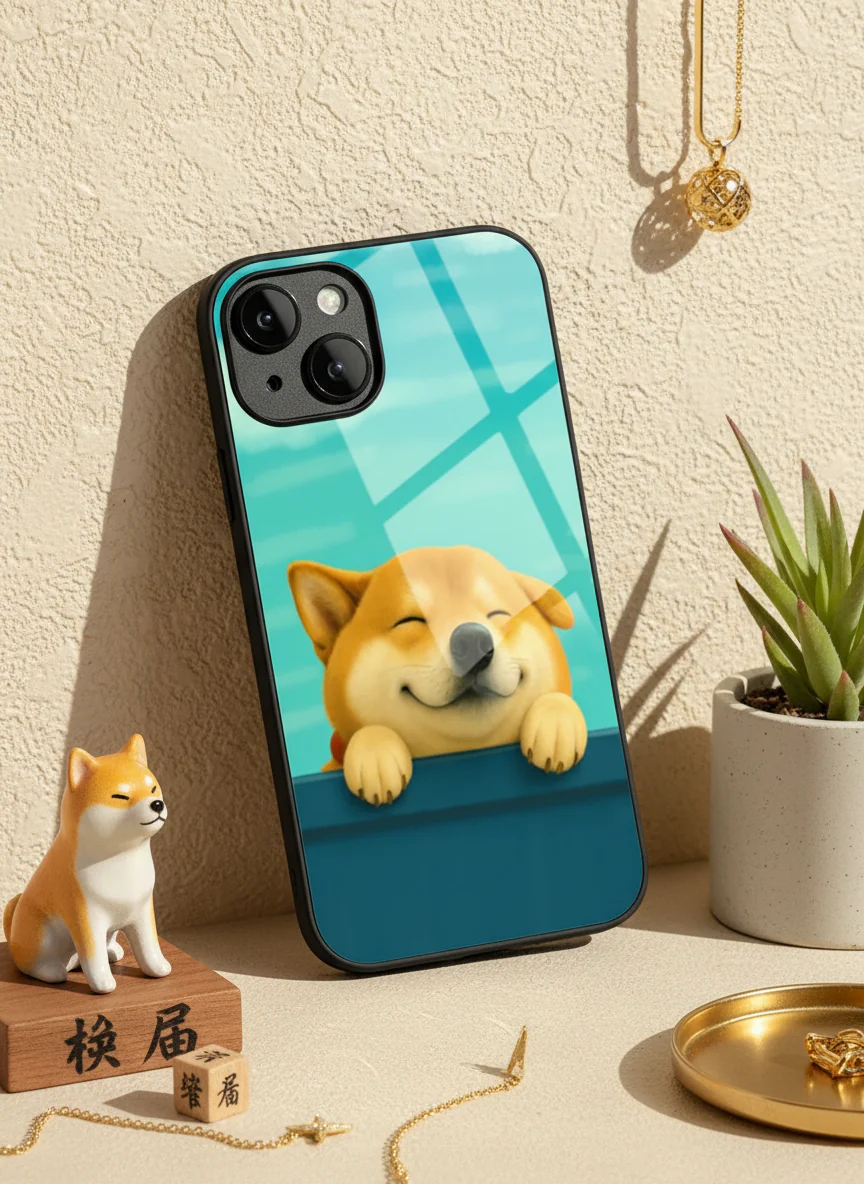 Smiley Shibe Premium Glass Back Cover For iPhone 11-17 Models - Image 3