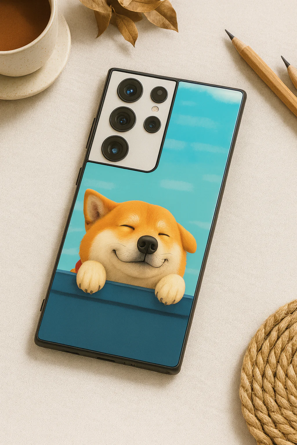Smiley Shibe Premium Glass Back Cover For Galaxy S, A, M & F Series
