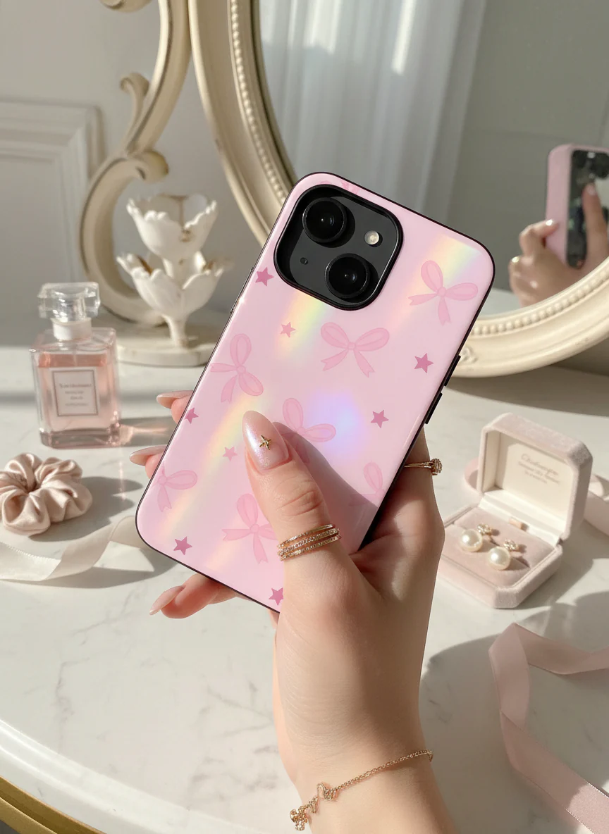 Sparkling Bows Premium Glass Back Cover For iPhone 11-17 Models