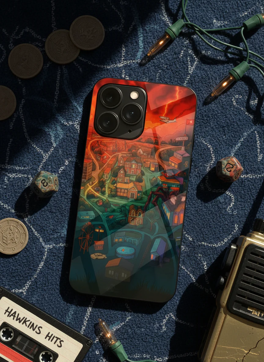 STRANGER THINGS- Hawkins Cinematic Map Premium Glass Back Cover For iPhone 11-17 Models - Image 4