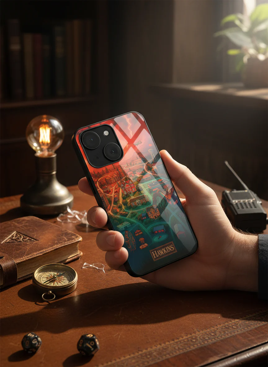 STRANGER THINGS- Hawkins Cinematic Map Premium Glass Back Cover For iPhone 11-17 Models - Image 5