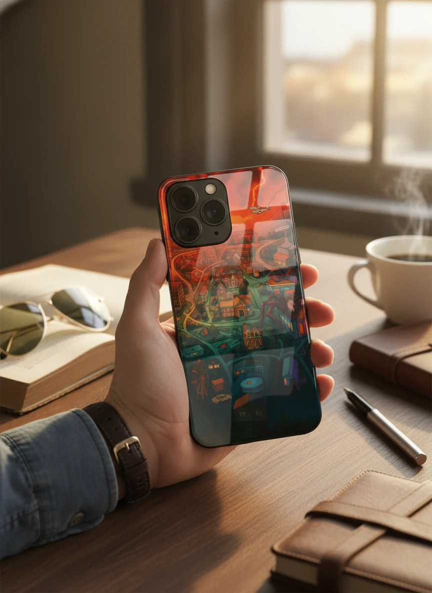 STRANGER THINGS- Hawkins Cinematic Map Premium Glass Back Cover For iPhone 11-17 Models - Image 7