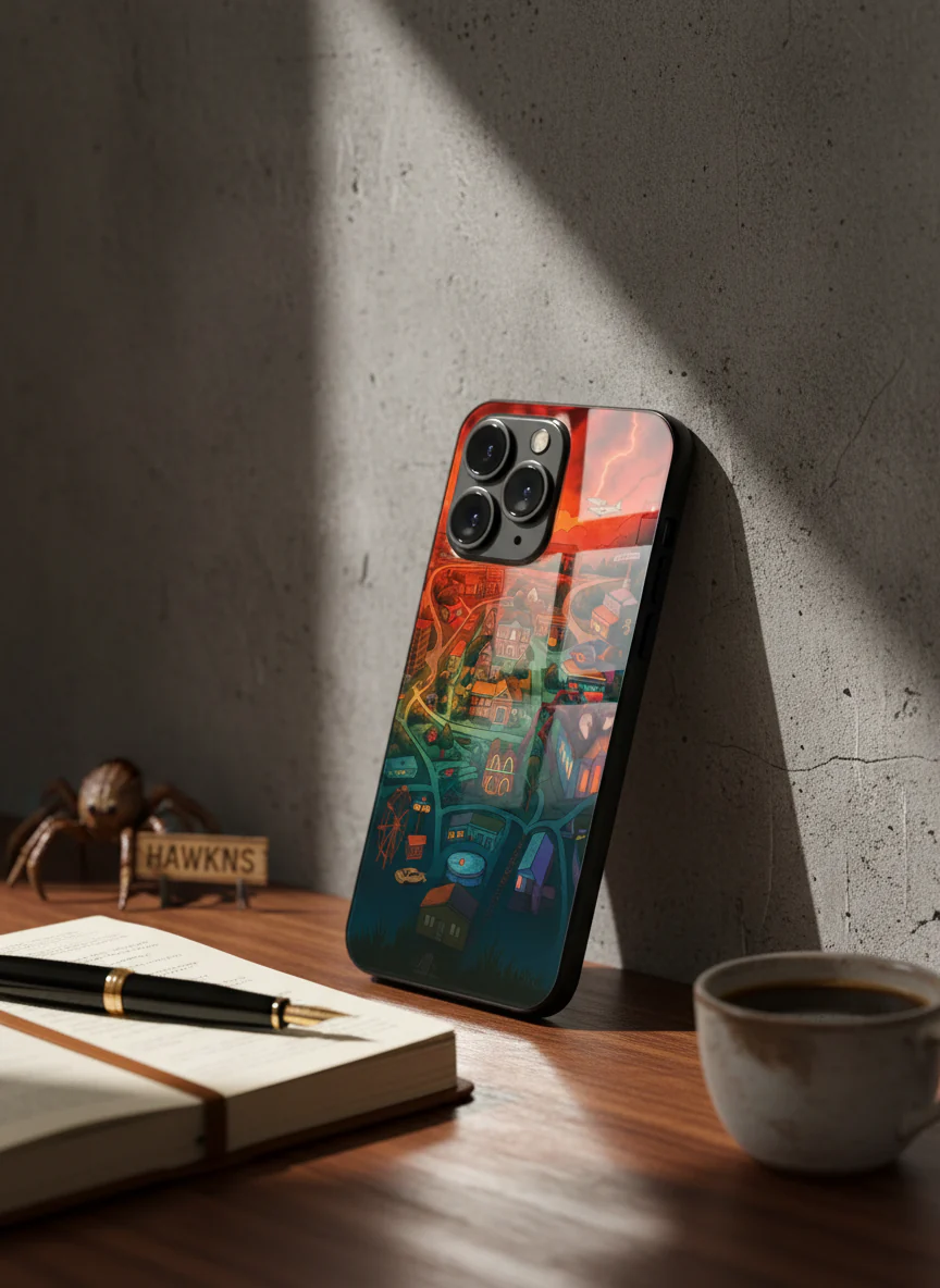 STRANGER THINGS- Hawkins Cinematic Map Premium Glass Back Cover For iPhone 11-17 Models - Image 8