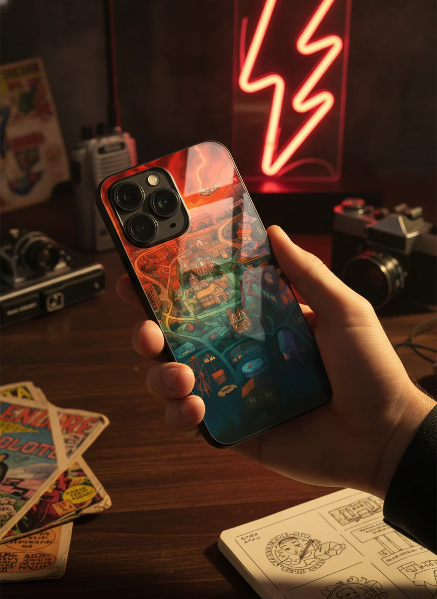 STRANGER THINGS- Hawkins Cinematic Map Premium Glass Back Cover For iPhone 11-17 Models - Image 9