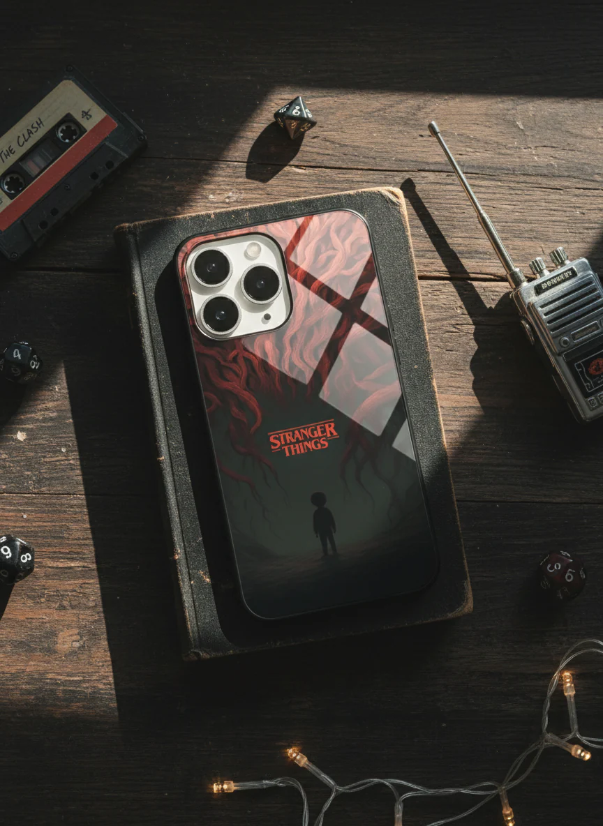 STRANGER THINGS- Stranger Dark Roots Premium Glass Back Cover For iPhone 11-17 Models - Image 11