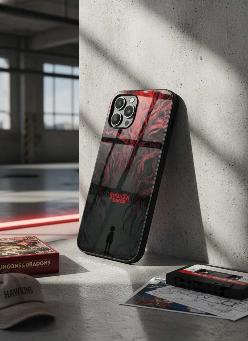 STRANGER THINGS- Stranger Dark Roots Premium Glass Back Cover For iPhone 11-17 Models - Image 12