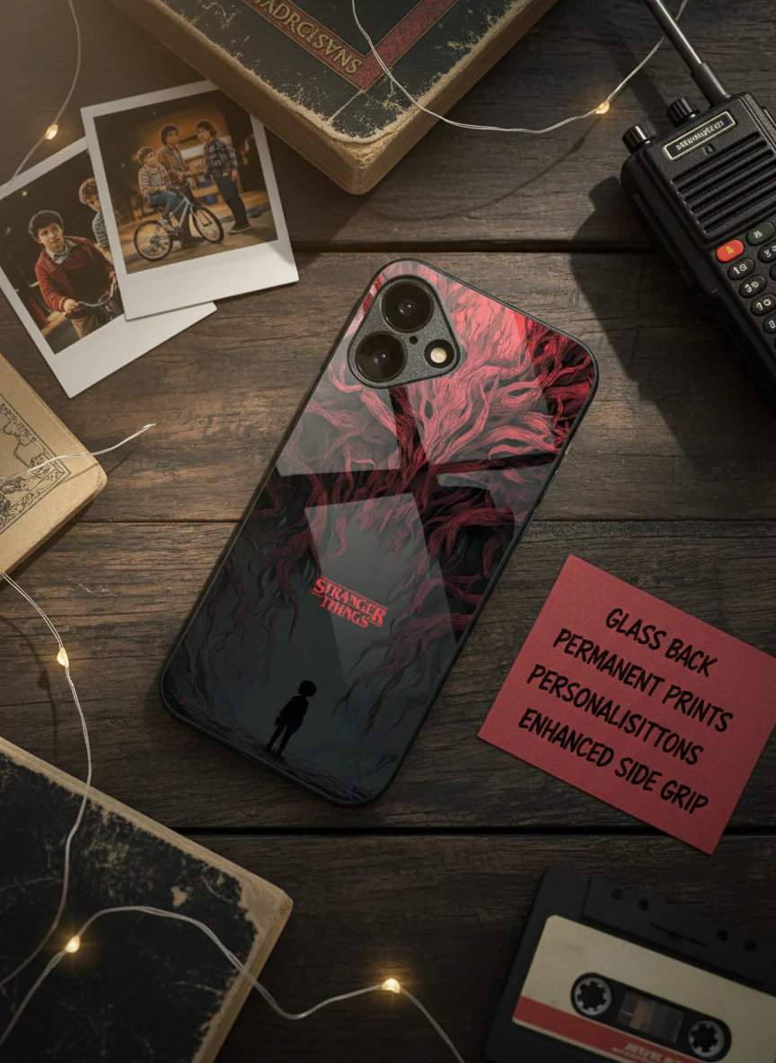 STRANGER THINGS- Stranger Dark Roots Premium Glass Back Cover For iPhone 11-17 Models - Image 3