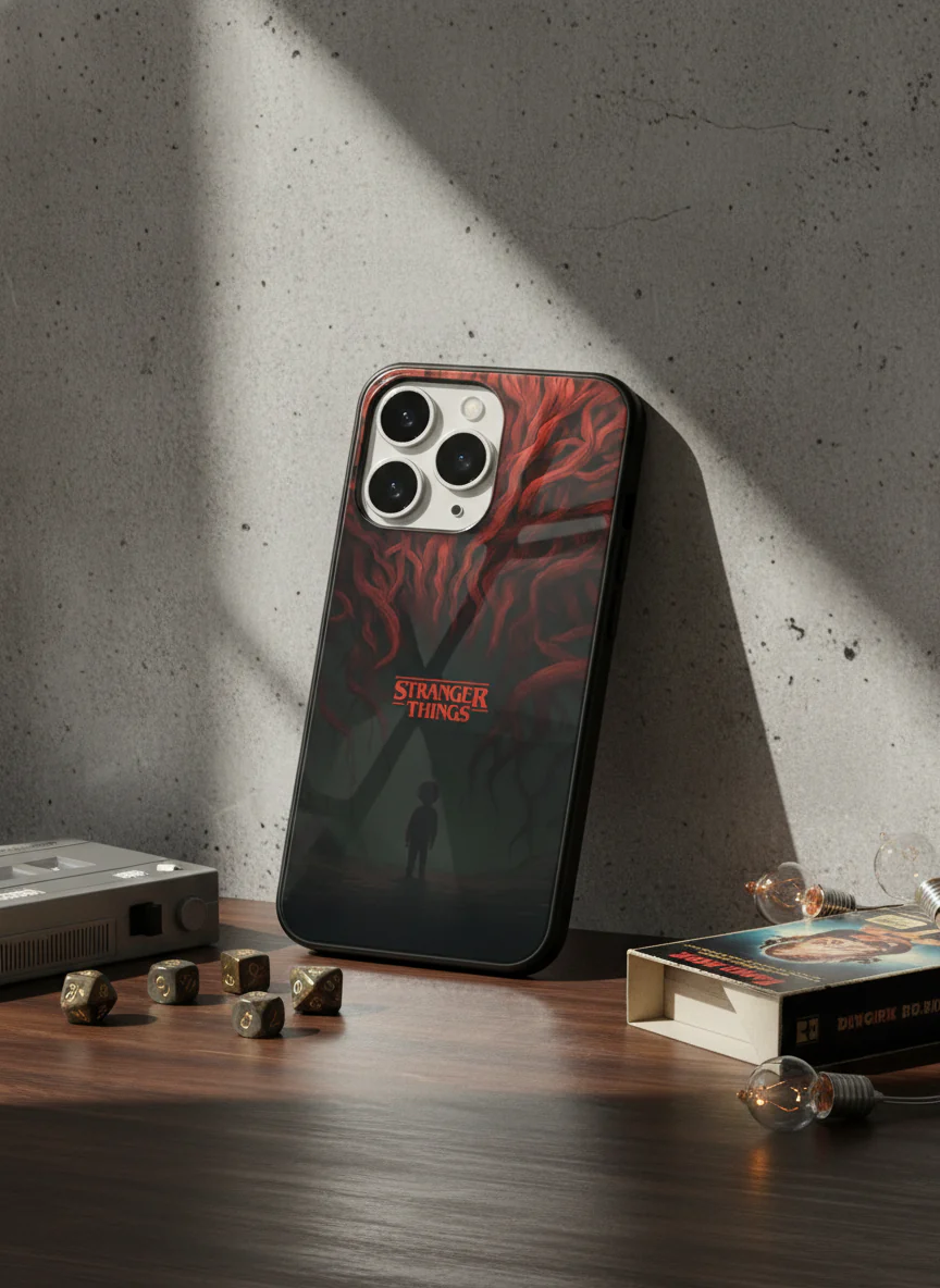 STRANGER THINGS- Stranger Dark Roots Premium Glass Back Cover For iPhone 11-17 Models - Image 4