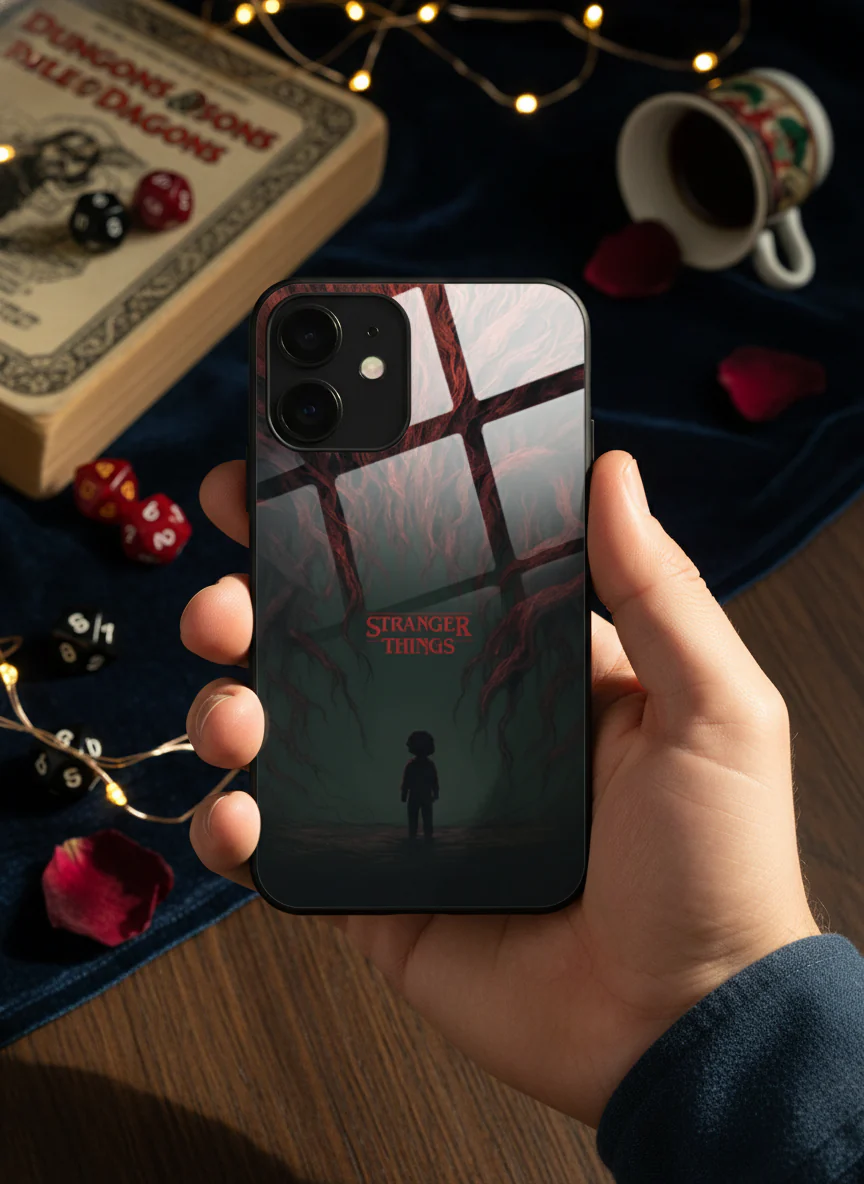 STRANGER THINGS- Stranger Dark Roots Premium Glass Back Cover For iPhone 11-17 Models - Image 5
