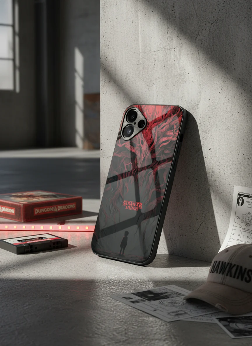 STRANGER THINGS- Stranger Dark Roots Premium Glass Back Cover For iPhone 11-17 Models - Image 7