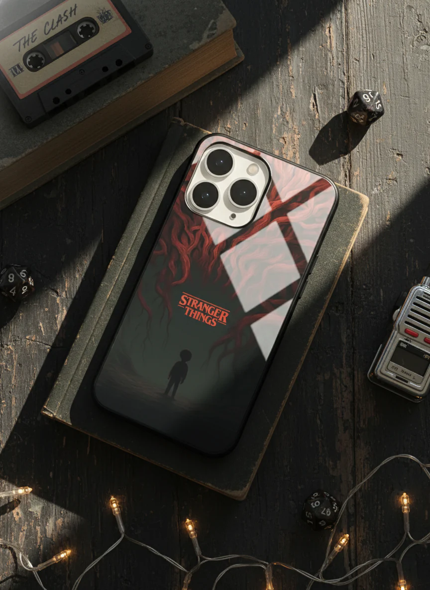 STRANGER THINGS- Stranger Dark Roots Premium Glass Back Cover For iPhone 11-17 Models - Image 9