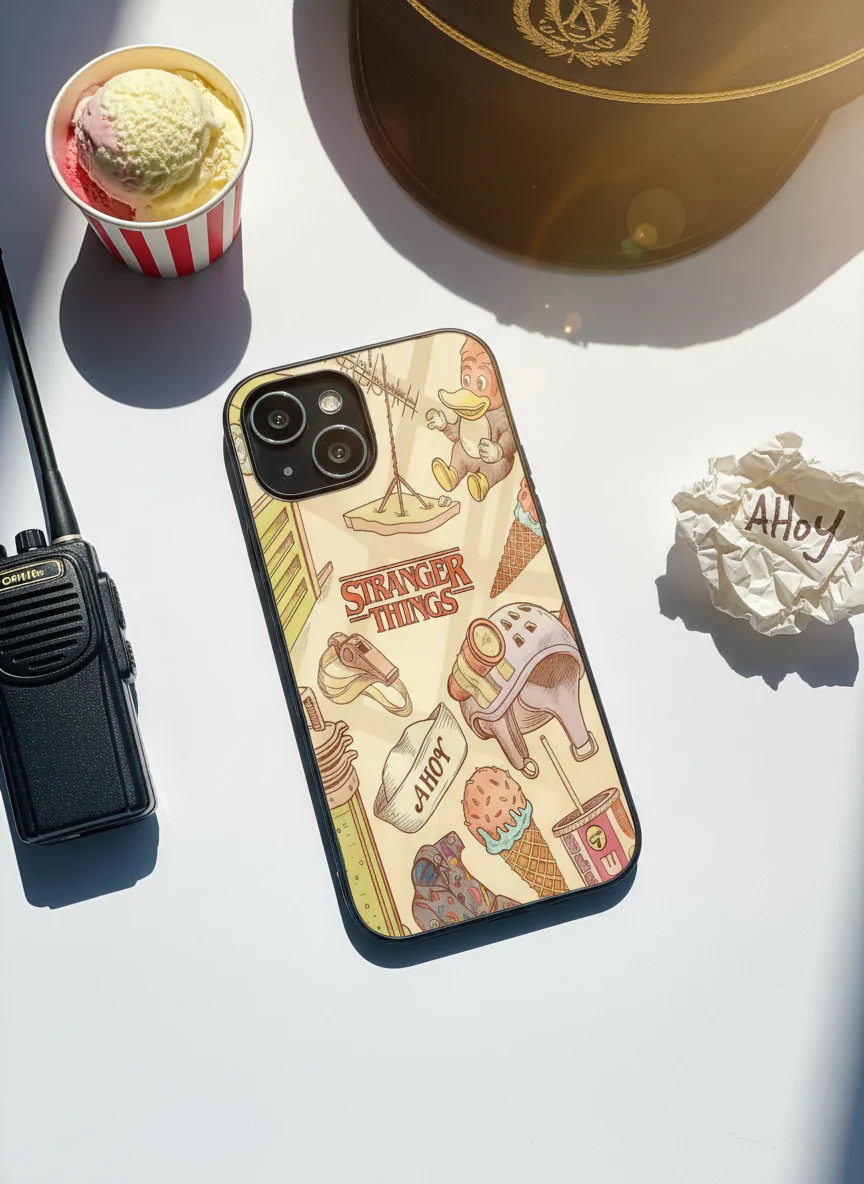 STRANGER THINGS- Stranger Things Doodle Art Premium Glass Back Cover For iPhone 11-17 Models - Image 14