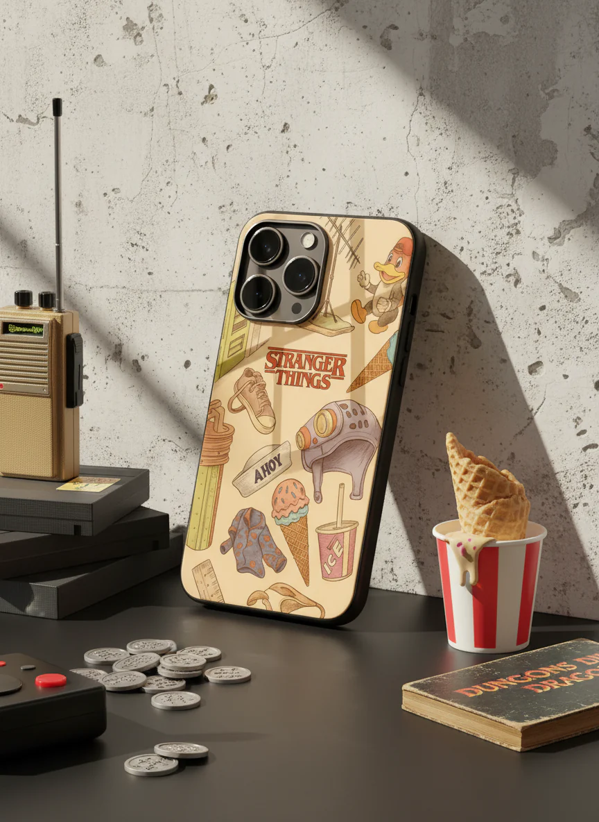 STRANGER THINGS- Stranger Things Doodle Art Premium Glass Back Cover For iPhone 11-17 Models - Image 15