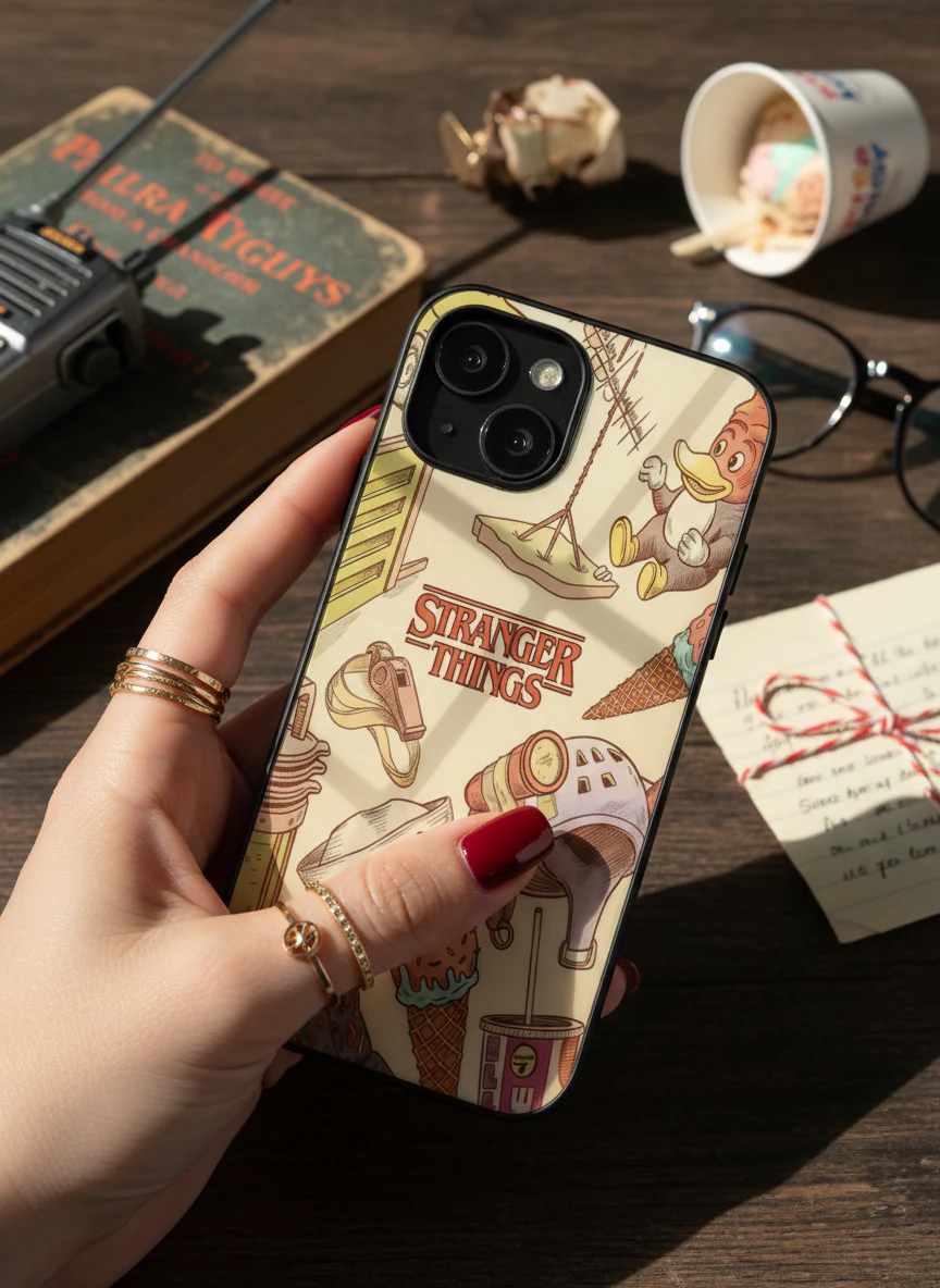 STRANGER THINGS- Stranger Things Doodle Art Premium Glass Back Cover For iPhone 11-17 Models - Image 16