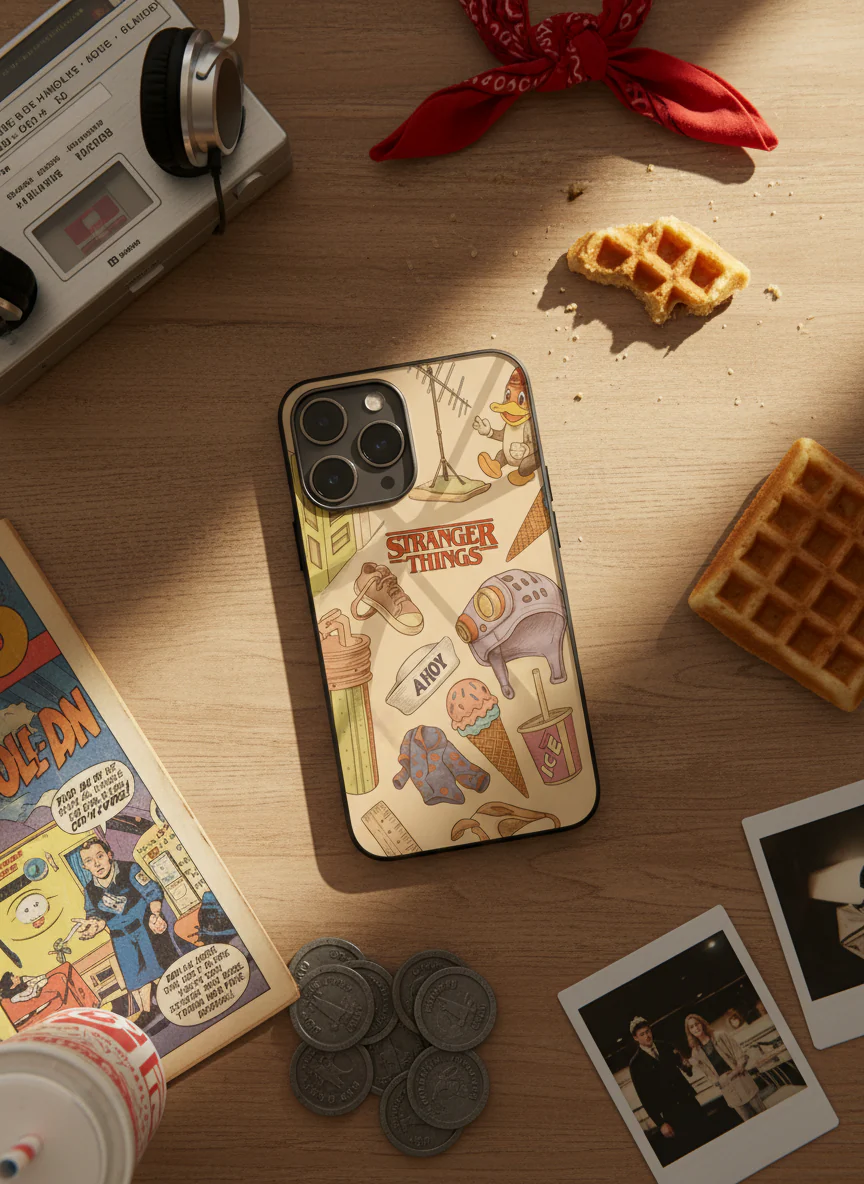 STRANGER THINGS- Stranger Things Doodle Art Premium Glass Back Cover For iPhone 11-17 Models - Image 8