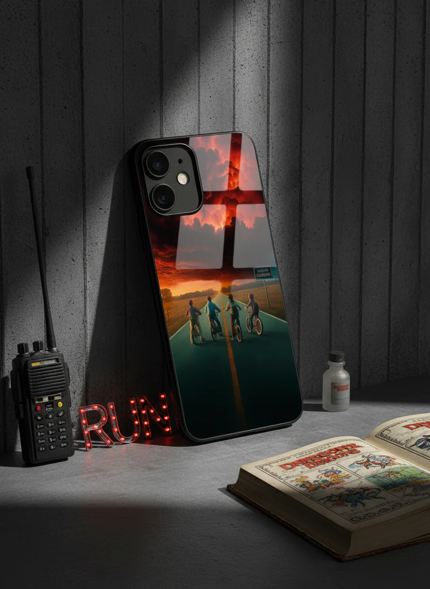 STRANGER THINGS- The Four Riders Premium Glass Back Cover For iPhone 11-17 Models - Image 9