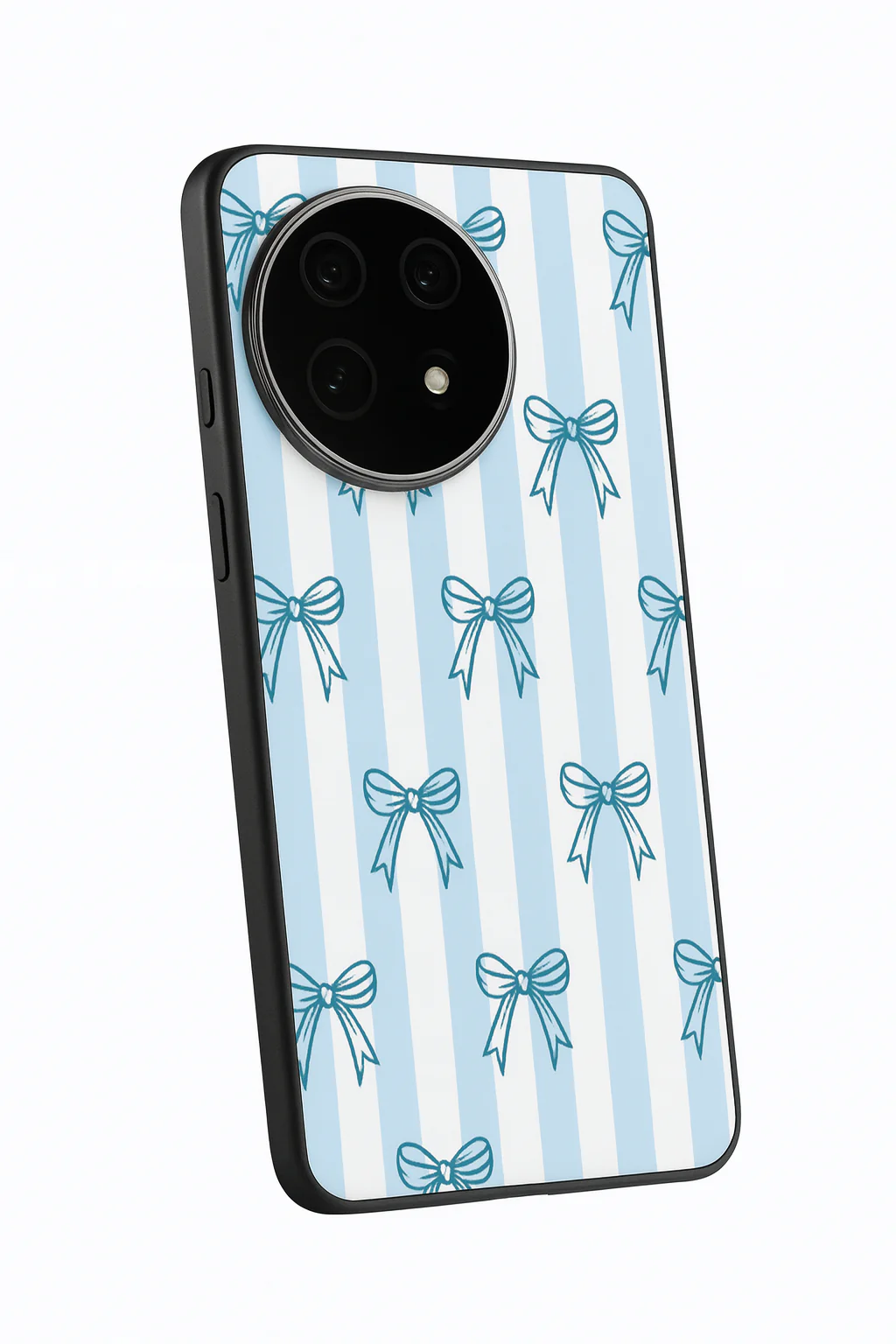 Stripy Blue Bows Premium Glass Back Cover For One Plus 13, 12, 11, 10, Nord Series - Image 6