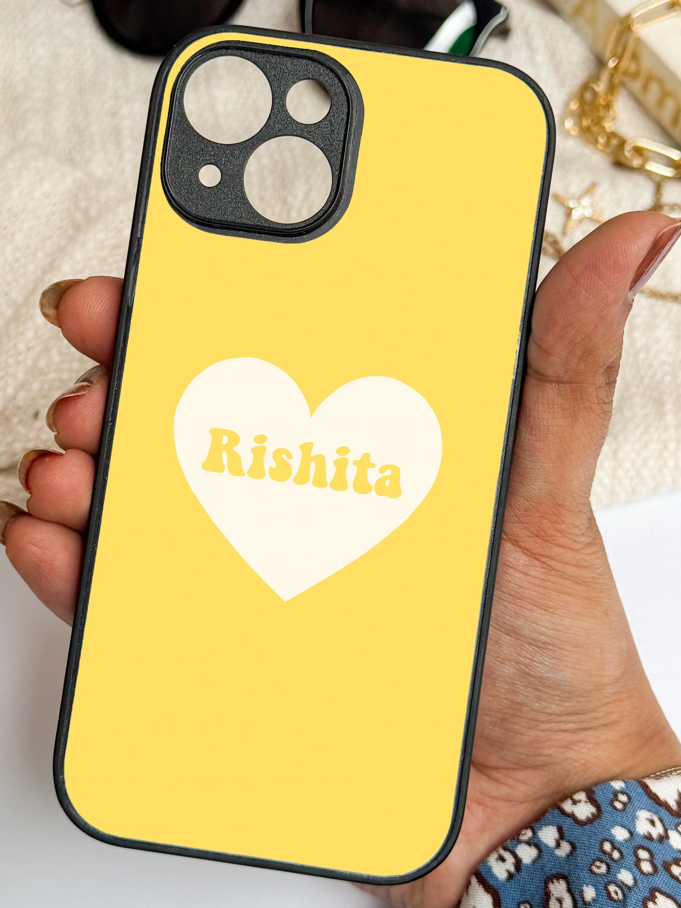 Sunny Heart Personalised Name Premium Glass Back Cover For iPhone 11-17 Models - Image 3
