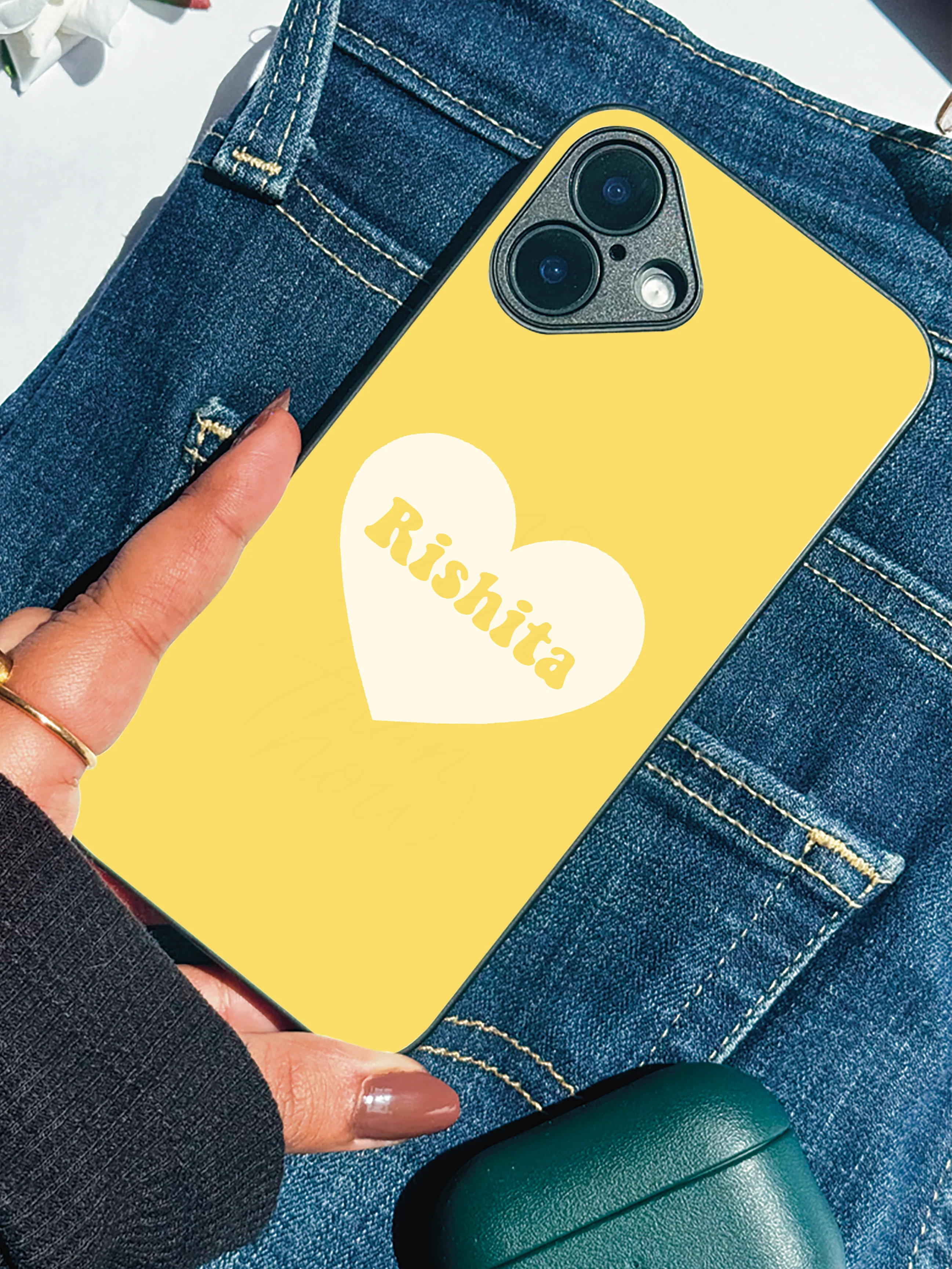 Sunny Heart Personalised Name Premium Glass Back Cover For iPhone 11-17 Models - Image 4