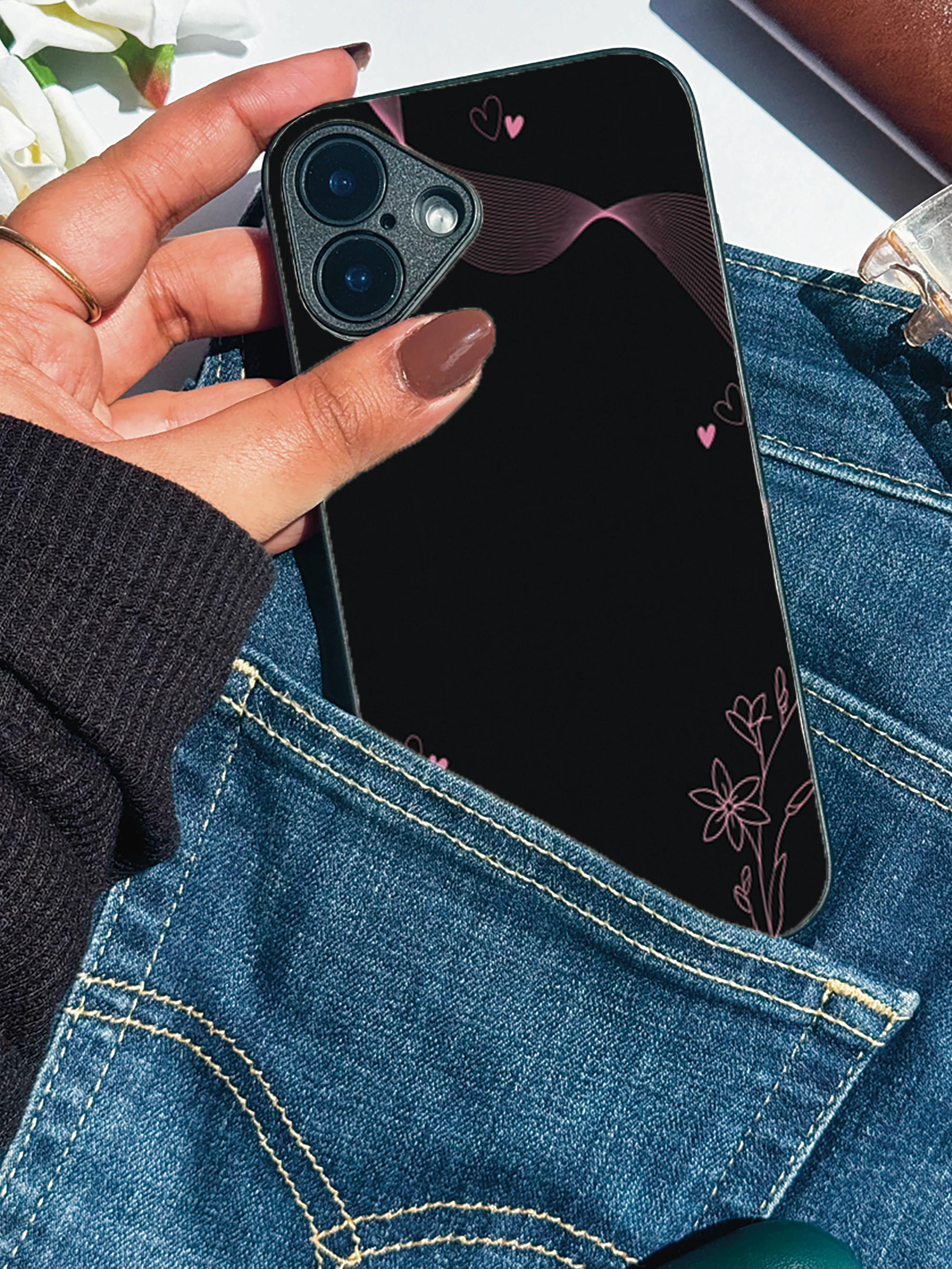 Velvet Bloom Personalised Name Premium Glass Back Cover For iPhone 11-17 Models - Image 10