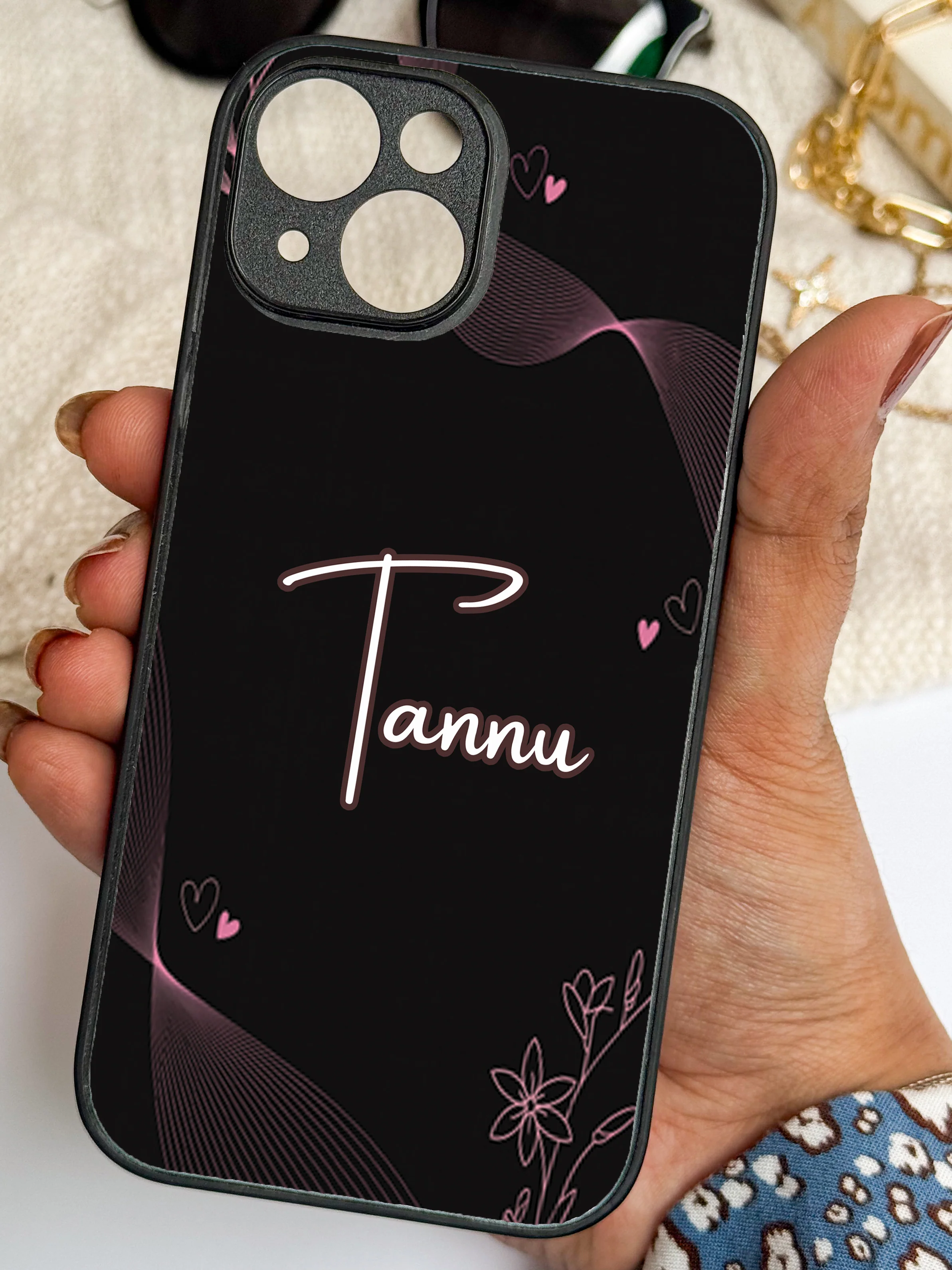 Velvet Bloom Personalised Name Premium Glass Back Cover For iPhone 11-17 Models - Image 12