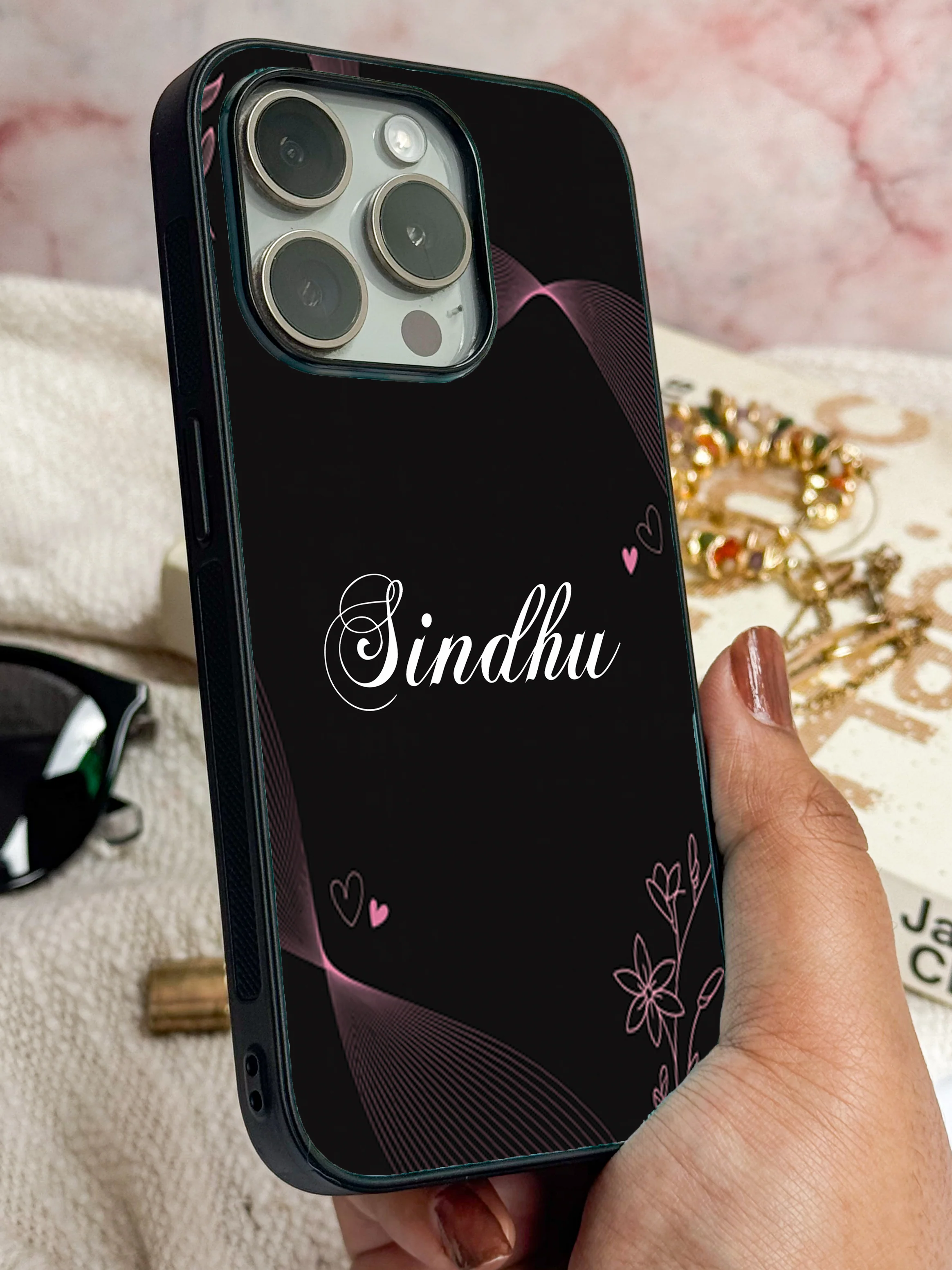 Velvet Bloom Personalised Name Premium Glass Back Cover For iPhone 11-17 Models - Image 13