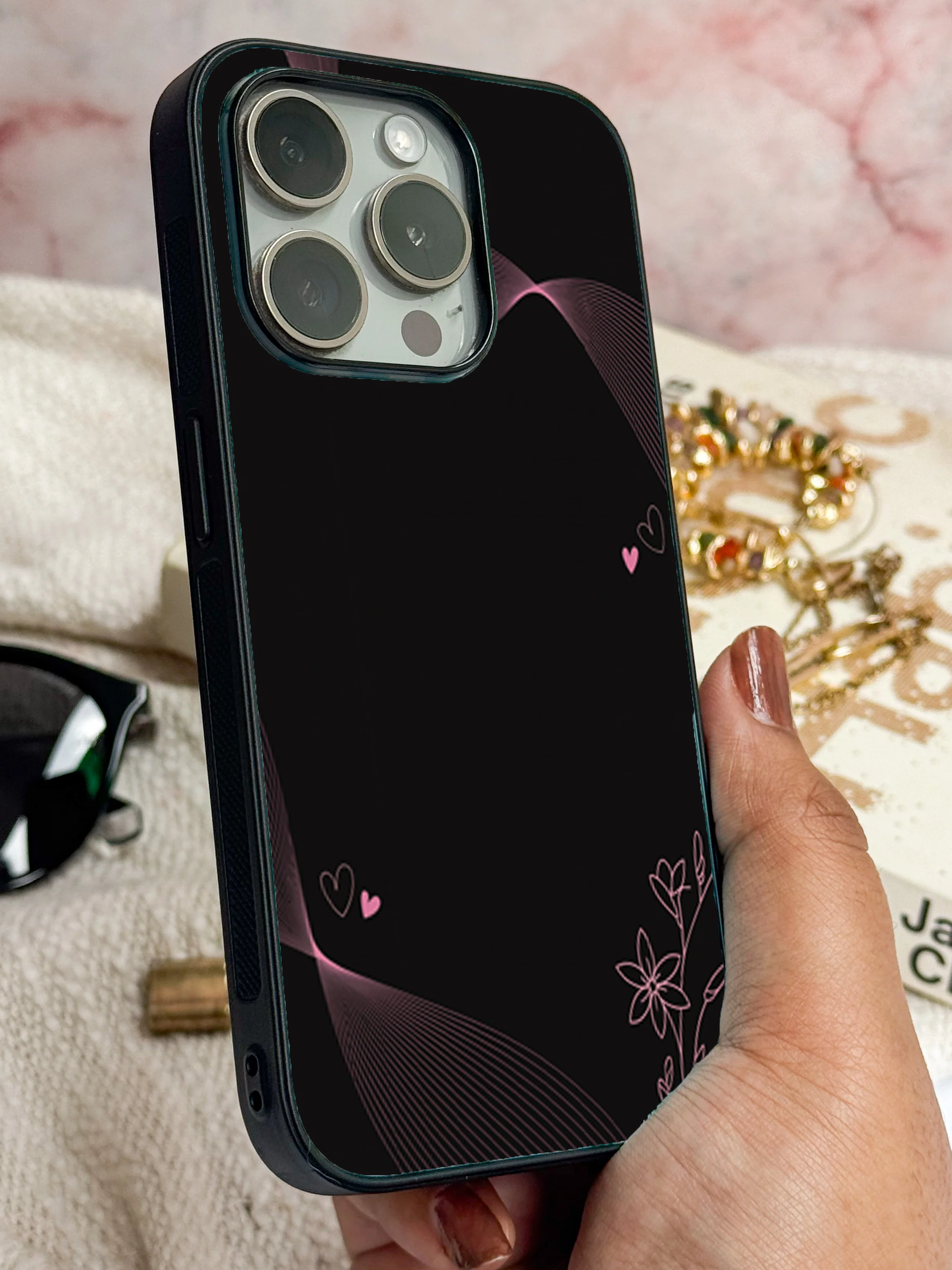 Velvet Bloom Personalised Name Premium Glass Back Cover For iPhone 11-17 Models - Image 14